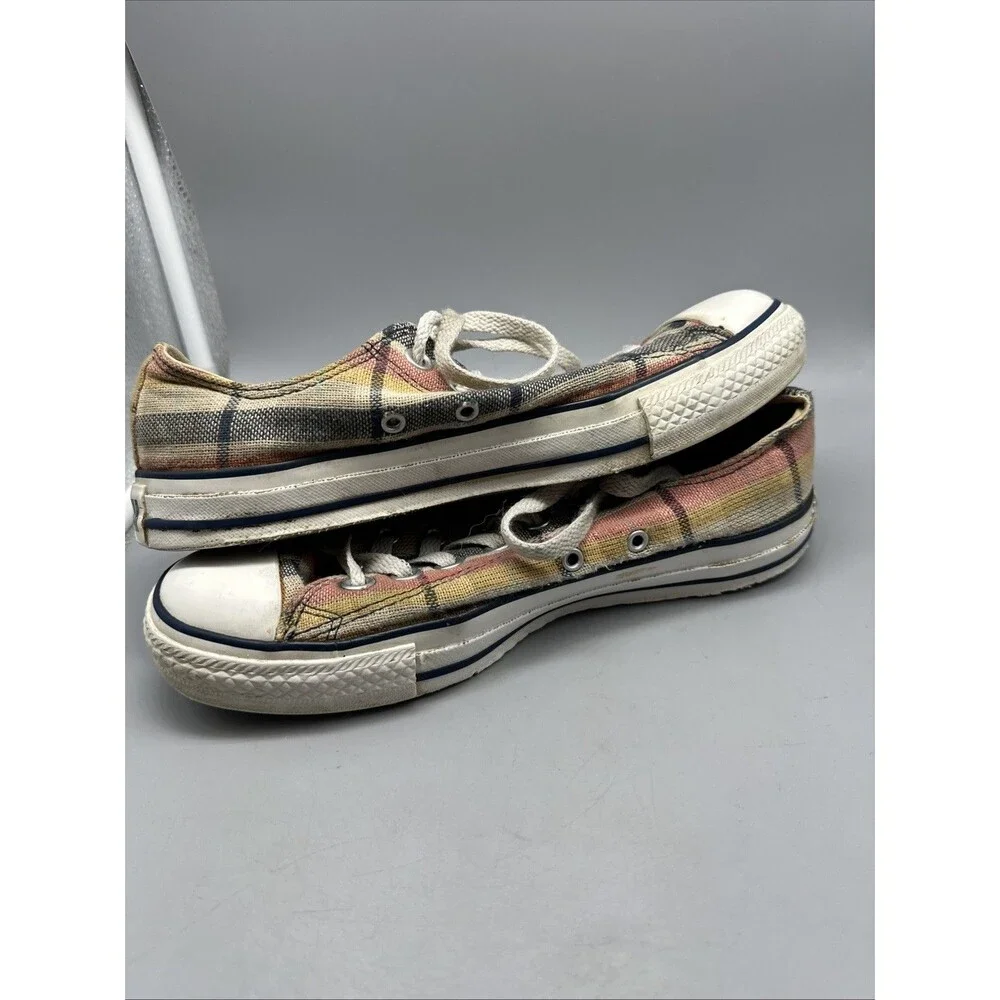 Vintage 2008 Converse All Star Plaid Low Top Sneakers Yellow Blue Red 104372F